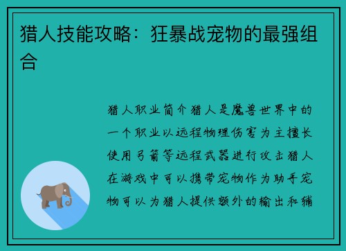 猎人技能攻略：狂暴战宠物的最强组合